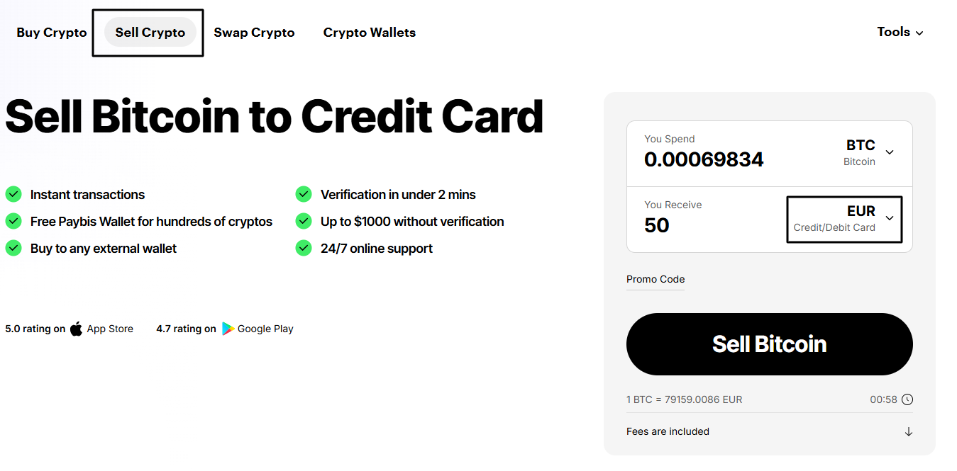 How to sell crypto to your Visa or MasterCard card – Paybis